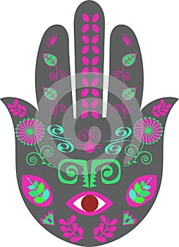 Hamsa nand talisman. Hand of Fatima in vector. Colorful image