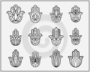 Hamsa symbol hand Fatima for protection from the evil eye. Graphic symbol set for logo or pendant jewelry