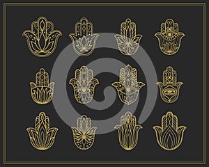 Hamsa symbol hand Fatima for protection from the evil eye. Graphic symbol set for logo or pendant jewelry photo