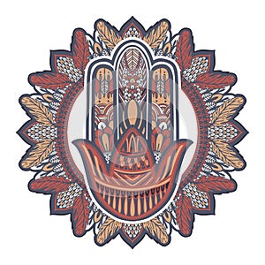 Hamsa talisman religion Asian. Symbol of protection and talisman against the evil eye.Tattoo motif