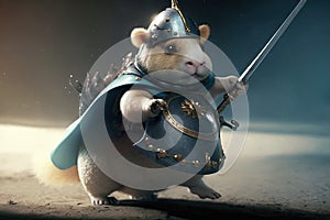 hamster dressed as a knight, wielding a tiny sword illustration generative ai