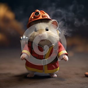 Hamster dressed as little firefighter, isolated, alone in image. Created using ai generative.