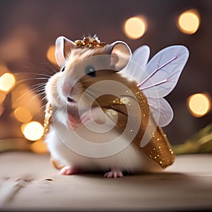 A hamster in a fairy costume, with gossamer wings and a tiny magic wand1