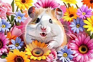 hamster flower hiding animal curious cartoon