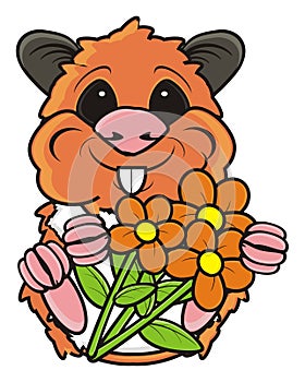 Hamster holding flowers
