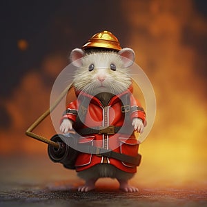 Hamster dressed as little firefighter, isolated, alone in image. Created using ai generative.