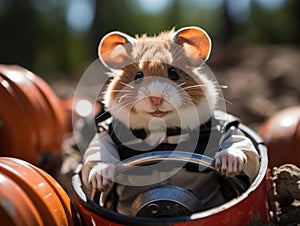 Hamster race car driver with tiny gear