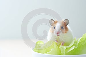 Hamster savoring wholesome lettuce, copy space