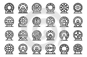 Hamster Wheel icons set outline vector. Animal mouse cage