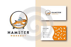 Hamster workout cartoon mascot logo vector illustration and business card