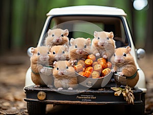Hamsters moving truck with team of movers