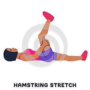 Hamstring stretch. Sport exersice. Silhouettes of woman doing exercise. Workout, training