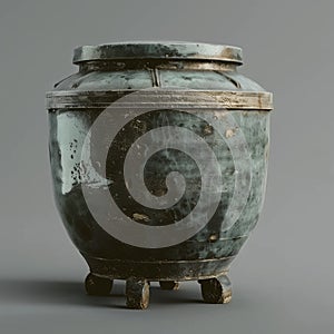 Han Dynasty pottery storage jar with four feet, green glaze.