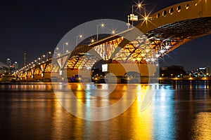 Han river with Seongsan bridge at night