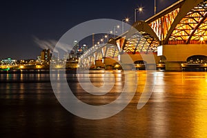 Han river with Seongsan bridge at night