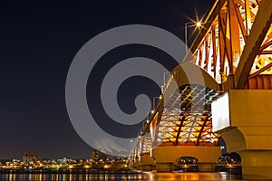 Han river with Seongsan bridge at night