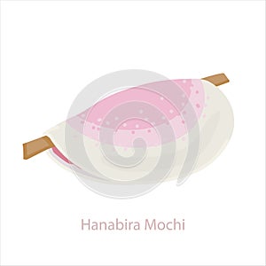 Hanabira mochi. Mochi pastry. Japanese cake from soft sticky rice flour with flower jam.