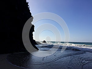 Hanakapiai Beach on Na Pali Coast on Kauai Island, Hawaii - Kalalau Trail.