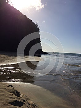 Hanakapiai Beach on Na Pali Coast on Kauai Island, Hawaii - Kalalau Trail.