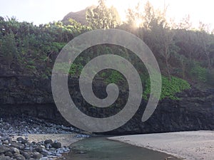 Hanakapiai Beach on Na Pali Coast on Kauai Island, Hawaii - Kalalau Trail.