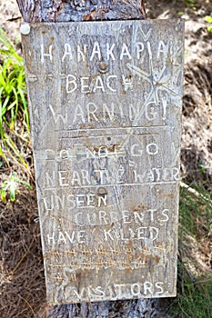 Hanakapiai Beach Warning Sign, Kauai