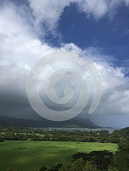 Hanalai Bay Lookout during Cloudy Day on Kauai Island, Hawaii.
