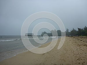 Hanalei Pier and Beach on a misty day