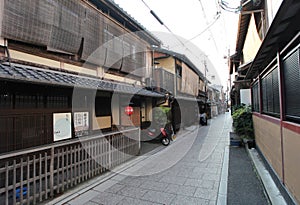 Hanamikoji Street in Gion, Kyoto, Japan.