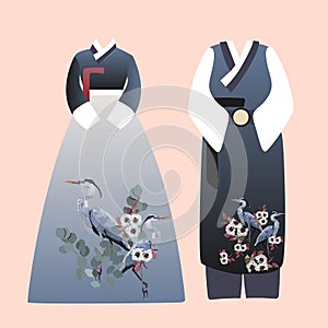Hanbok traditional korean costume. Flat vector cartoon illustration isolated on white background