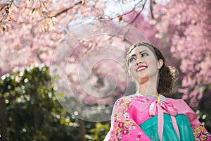 Hanbok: the traditional Korean dress and beautiful Asian girl wi