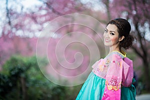 Hanbok: the traditional Korean dress and beautiful Asian girl wi