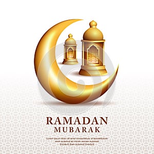 Vector ramadan kareem greetings card design with golden crescent and lantern illustration