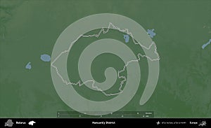 Hancavicy District outlined, Belarus. Physical