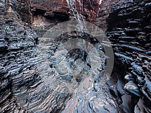 Hancock Gorge in Karijini National Park in Pilbara region, Western Australia with geological formation