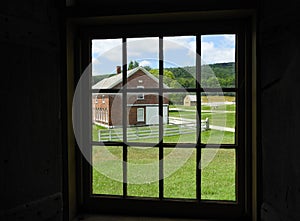 Hancock Shaker Village view of Poultry Building from inside round barn