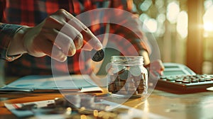 The Hand Adding Coins.AI generated image photo