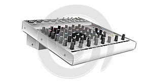 Hand adjusting audio mixer isolated on white background 3d render without shadow