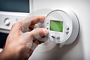 Hand adjusting indoor thermostat household technology