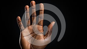 The hand of an African showing a secret sign created with generative AI technology