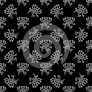 Hand and AI Chip vector Artificial Intelligence line dark seamless pattern