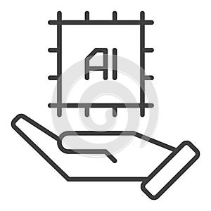 Hand with AI Chip vector Artificial Intelligence thin line icon or symbol