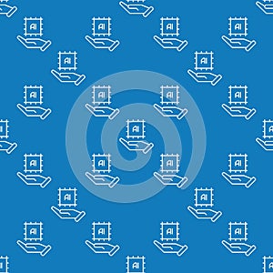 Hand with AI Chip vector Artificial Intelligence thin line seamless pattern