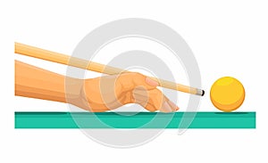 Hand aiming and shooting ball in billiard game sport symbol cartoon illustration vector