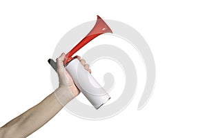 Hand with air horn metal can