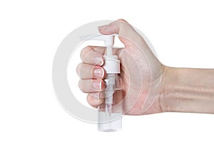 Hand antibacterial sanitizer dispenser pump, alcohol gel to wash hands, liquid soap to clean hands free from viruses and diseases.