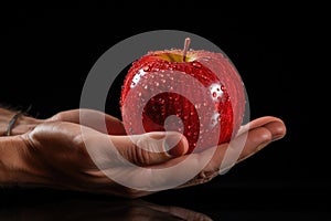 Hand Apple Hand Holding Apple Ai Technologyon Black Background