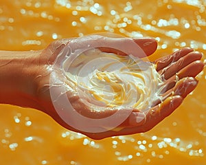 Hand applying a scented body lotion