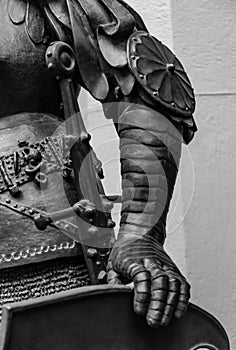 Hand in armour of the medieval knight statue