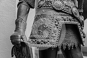 Hand in armour of the medieval knight statue