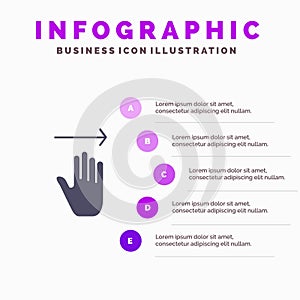 Hand, Arrow, Gestures, right Solid Icon Infographics 5 Steps Presentation Background